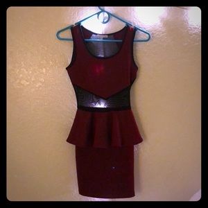 Red Bodycon dress with black mesh